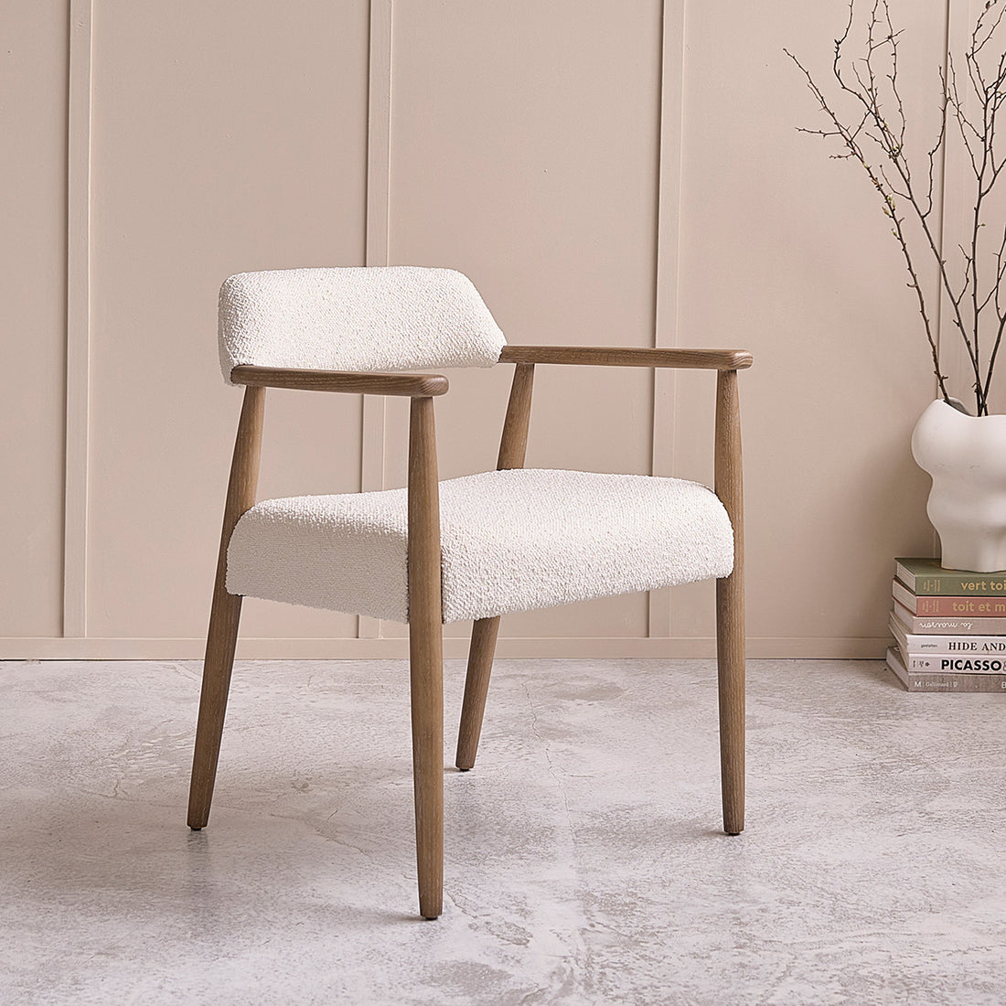 LUISA - Silla de roble macizo y tejido bouclette