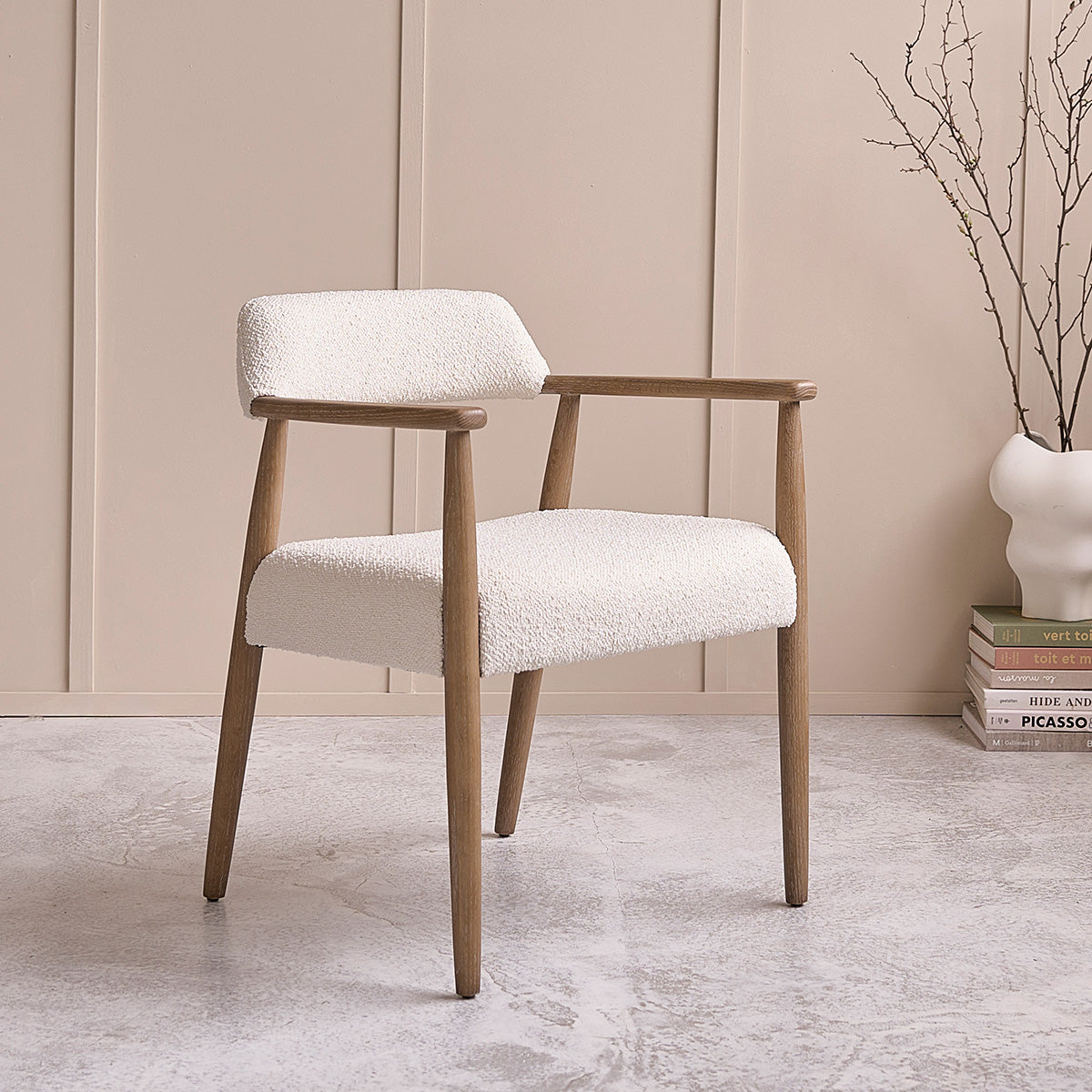 LUISA - Silla de roble macizo y tejido bouclette