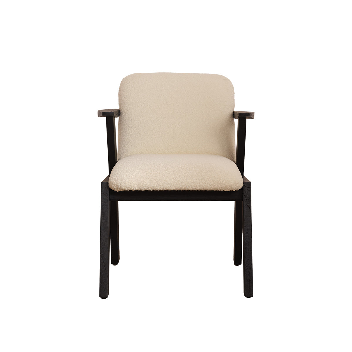 ZOLA - Silla de madera maciza de mindi negra y tela bouclé color crema