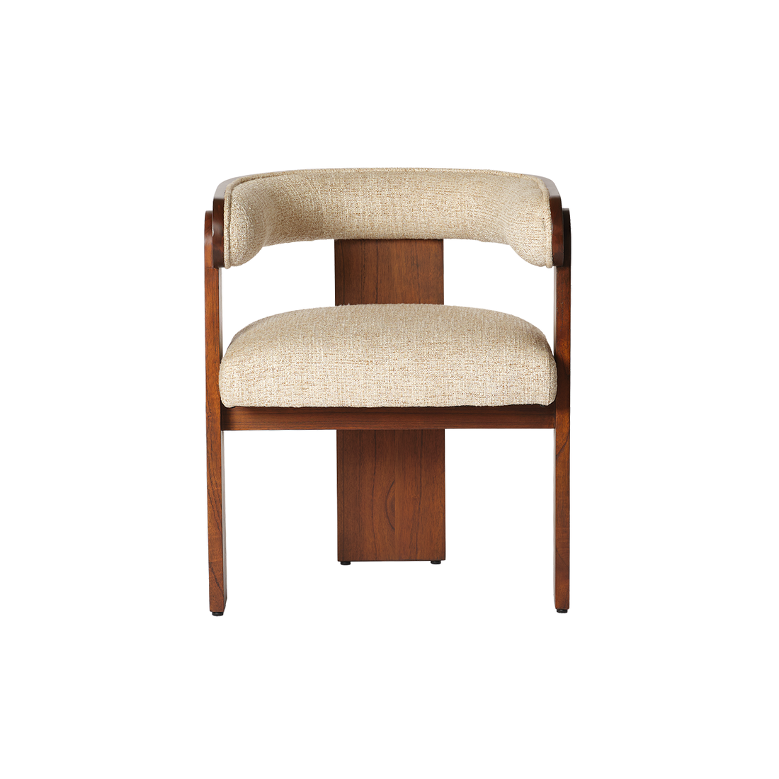 ARCHIBALD - Silla de madera maciza de mindi y tejido bouclé crudo