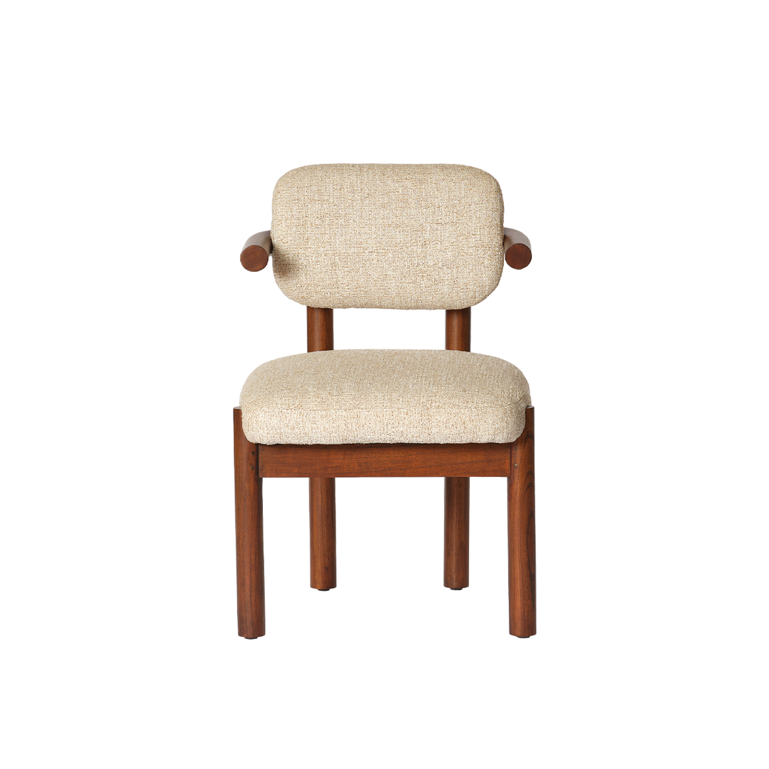 NEO - Silla de madera maciza de mindi y tela texturizada de color beige jaspeado