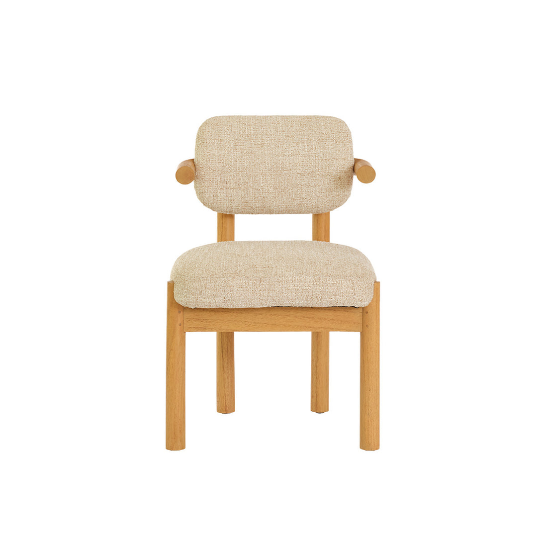 NEO - Silla de madera maciza de mindi natural y tela texturizada de color beige jaspeado