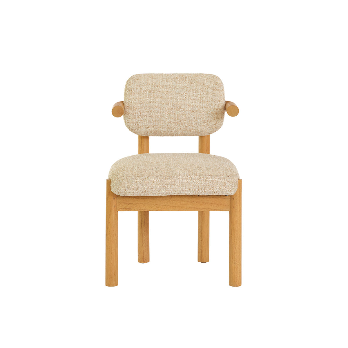 NEO - Silla de madera maciza de mindi natural y tela texturizada de color beige jaspeado