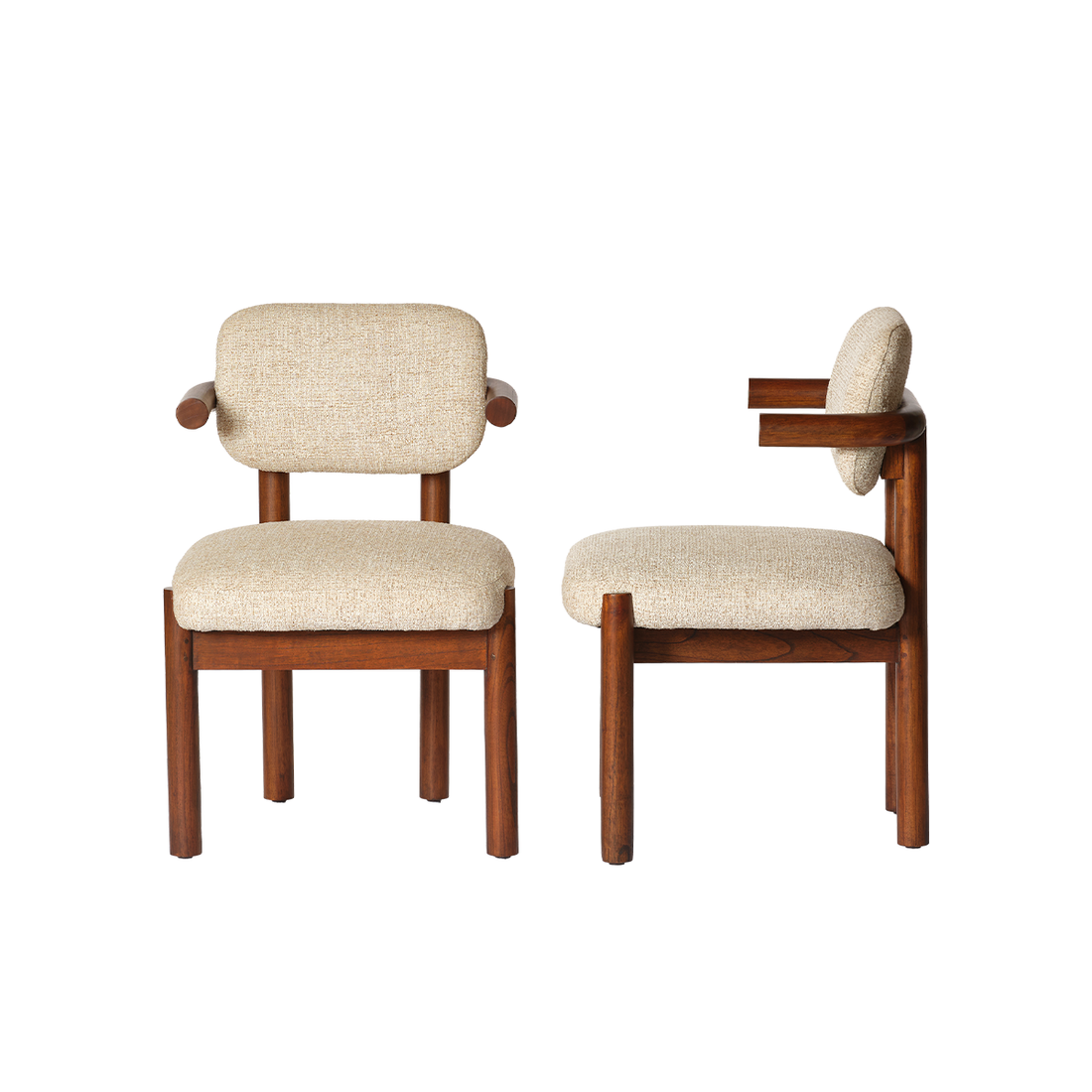 NEO - Juego de 2 sillas de madera maciza de mindi y tela texturizada en beige jaspeado