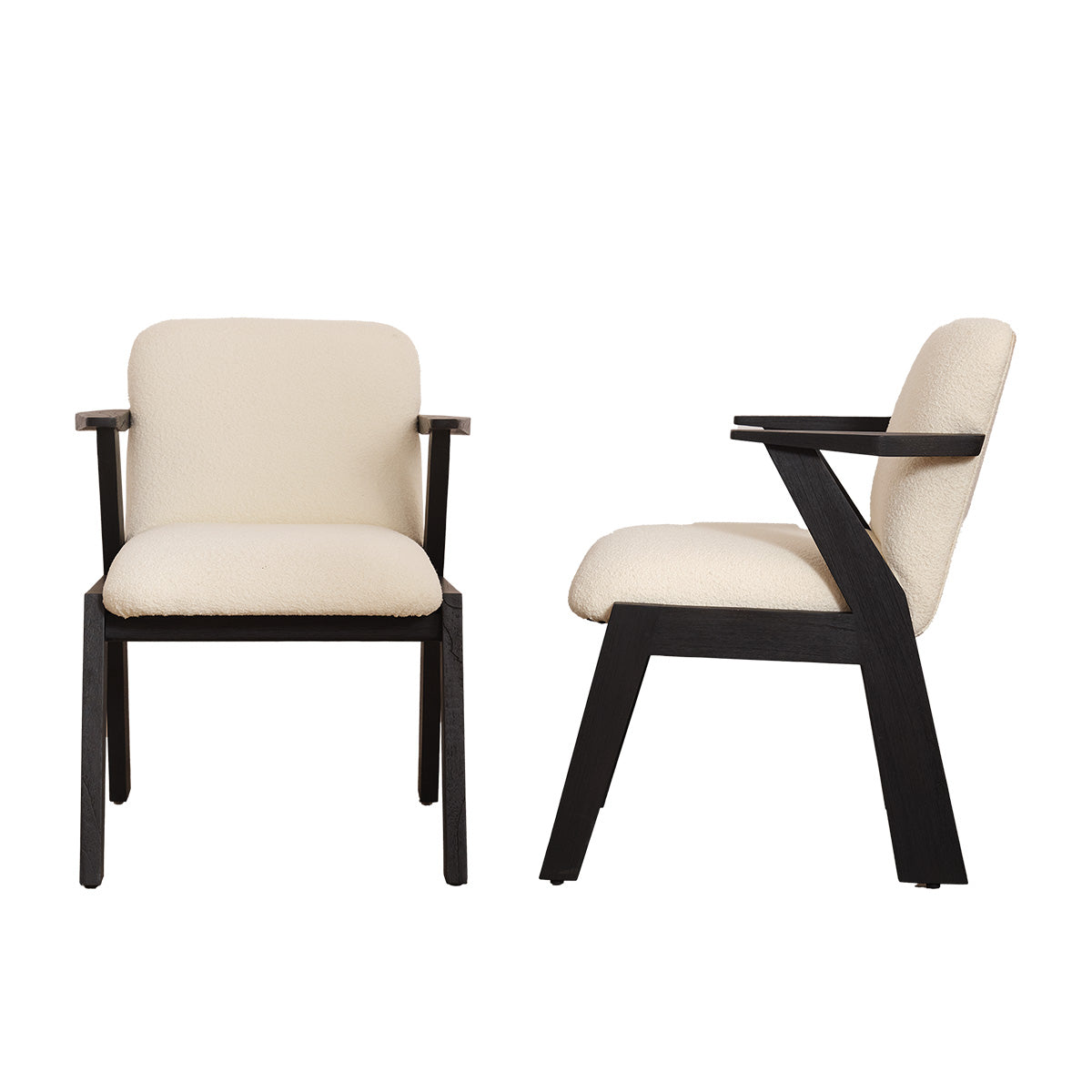 ZOLA - Juego de 2 sillas de madera maciza de mindi negra y tela bouclé color crema