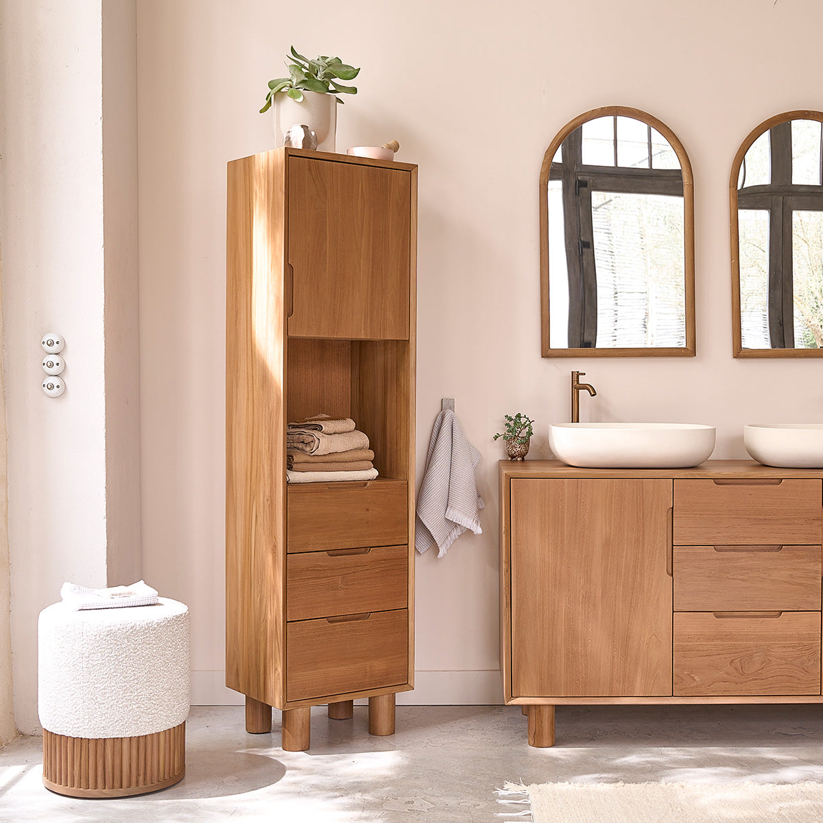 GUSTAVE - Columna de baño de teca maciza 45 cm