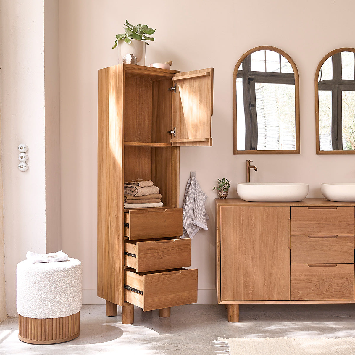 GUSTAVE - Columna de baño de teca maciza 45 cm