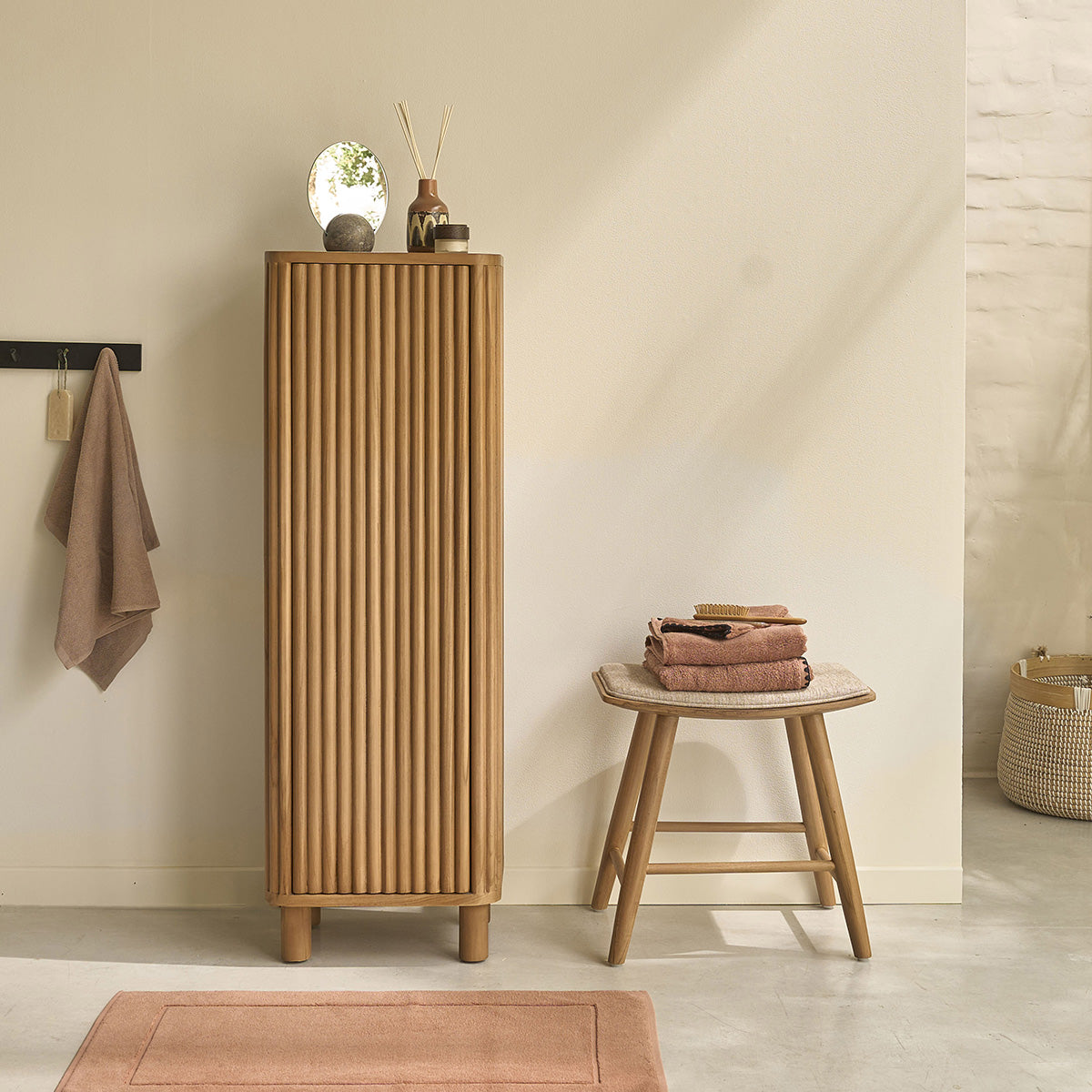 COLINE - Mueble de baño con patas de teca maciza de 120 cm