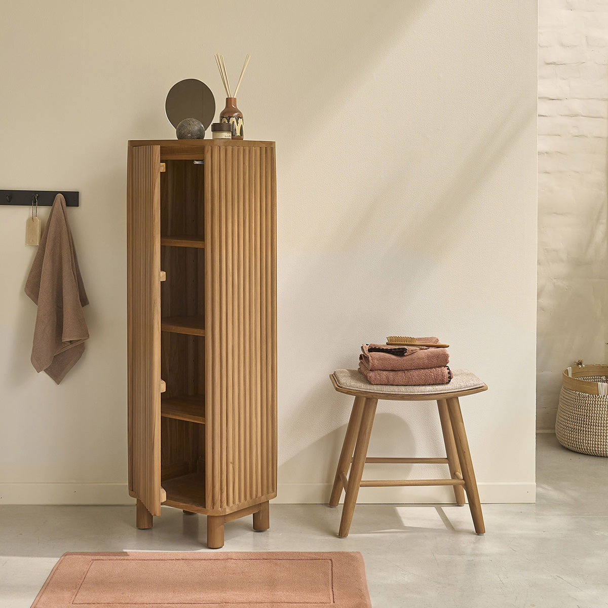 COLINE - Mueble de baño con patas de teca maciza de 120 cm