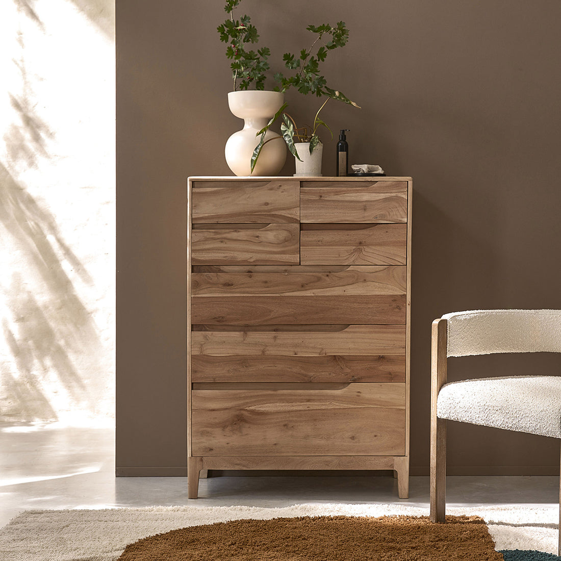 SAMSO - Cómoda de madera maciza de acacia de 80 cm