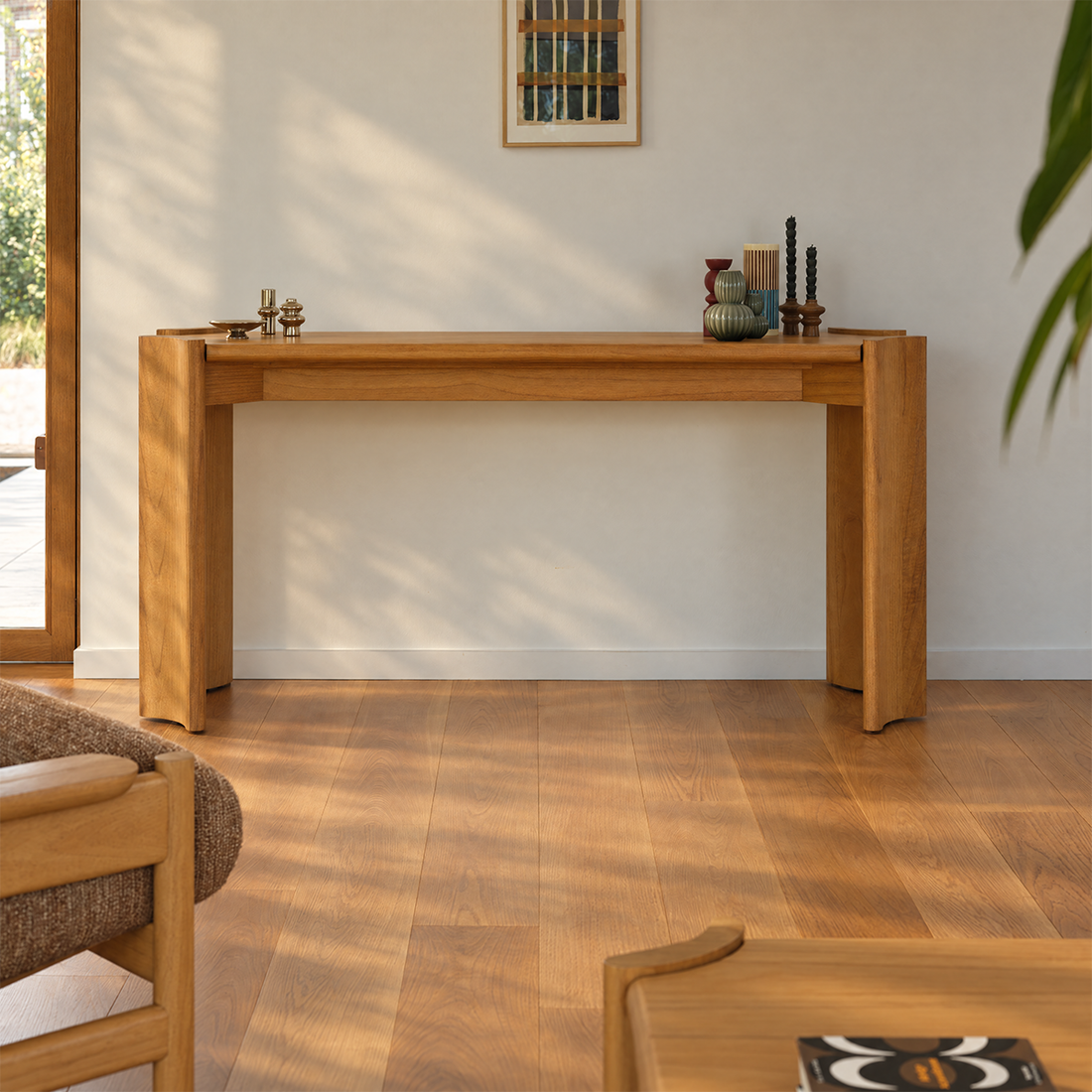 ALVAR - Consola de madera de mindi natural de 165 cm