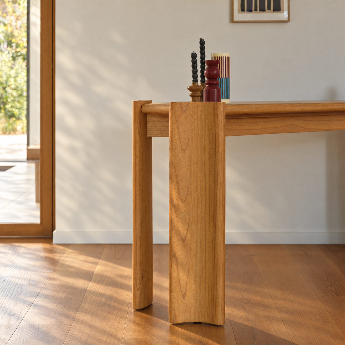 ALVAR - Consola de madera de mindi natural de 165 cm