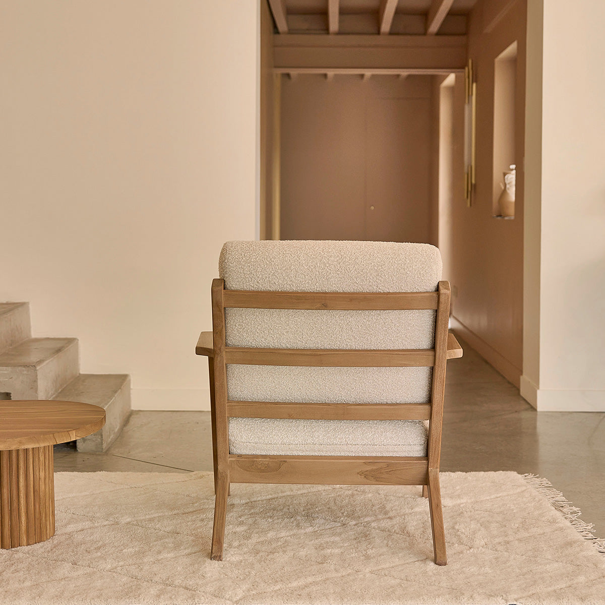 SERENE - Sillón de teca maciza y tejido bouclette