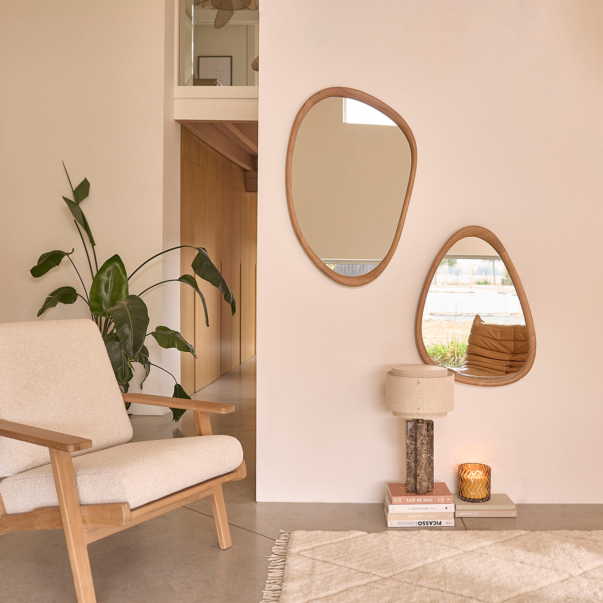 SERENE - Sillón de teca maciza y tejido bouclette