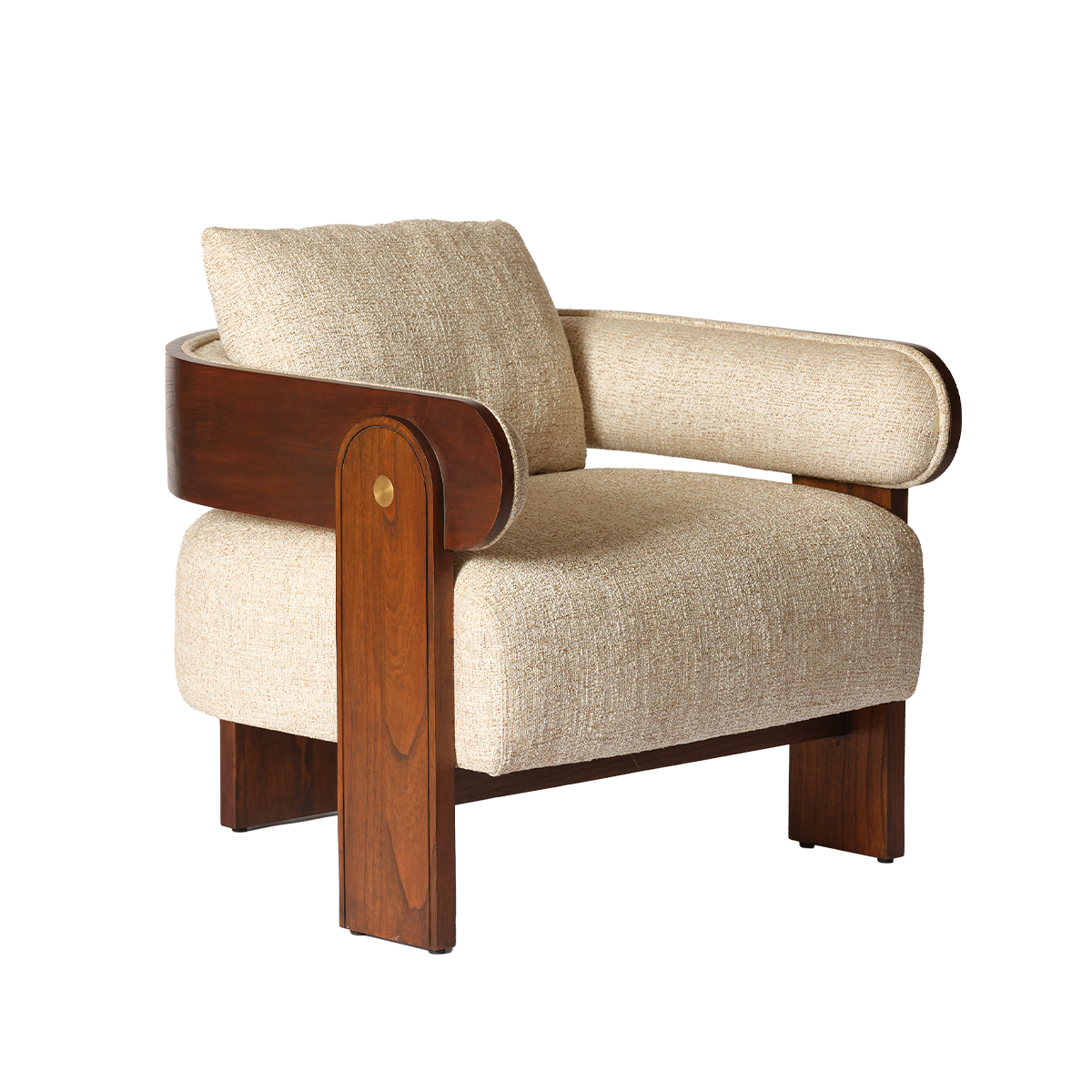ARCHIBALD - Sillón de madera maciza de mindi y tejido bouclé crudo