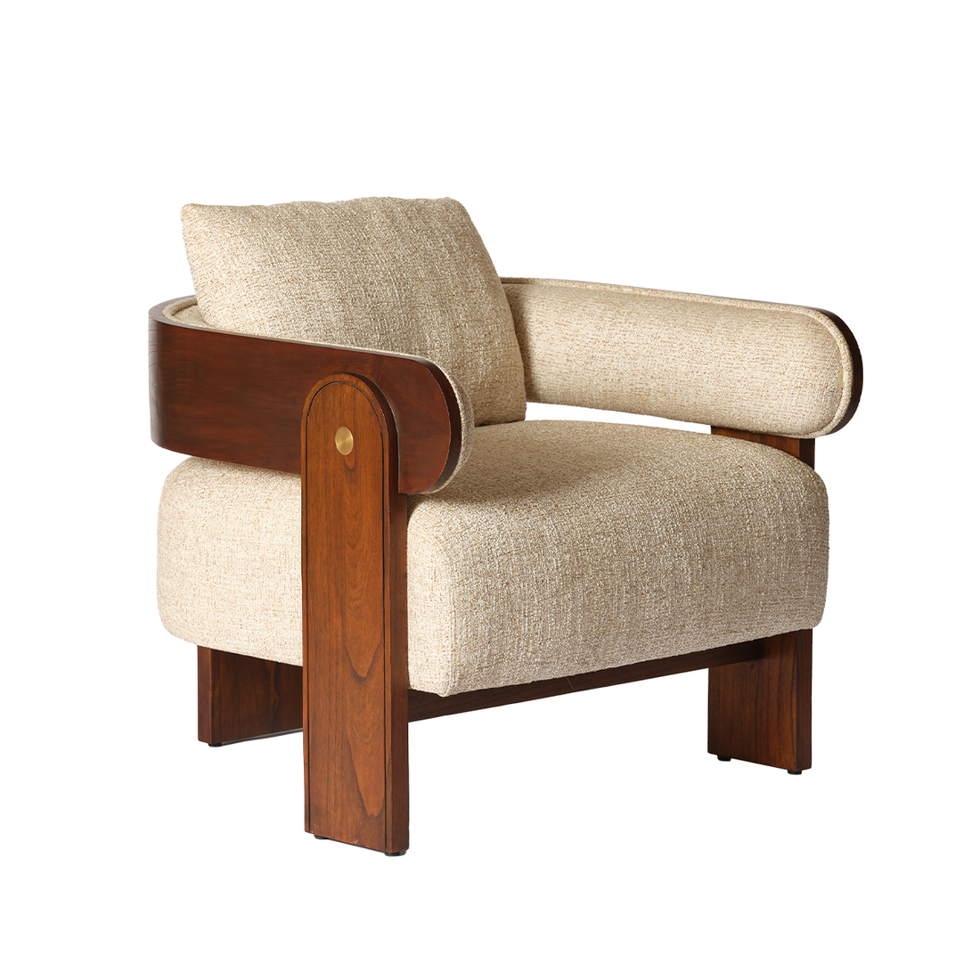 ARCHIBALD - Sillón de madera maciza de mindi y tejido bouclé crudo