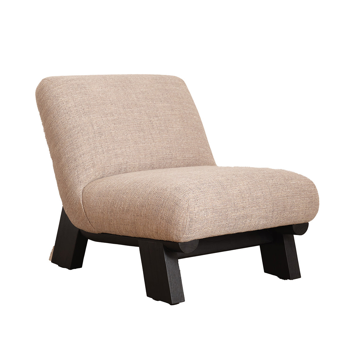 ANOUK - Sillón de madera maciza de mindi negra y tela grisácea jaspeada