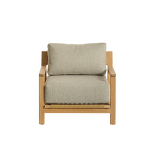 Sillón de jardín de teca maciza con cojines grises jaspeados