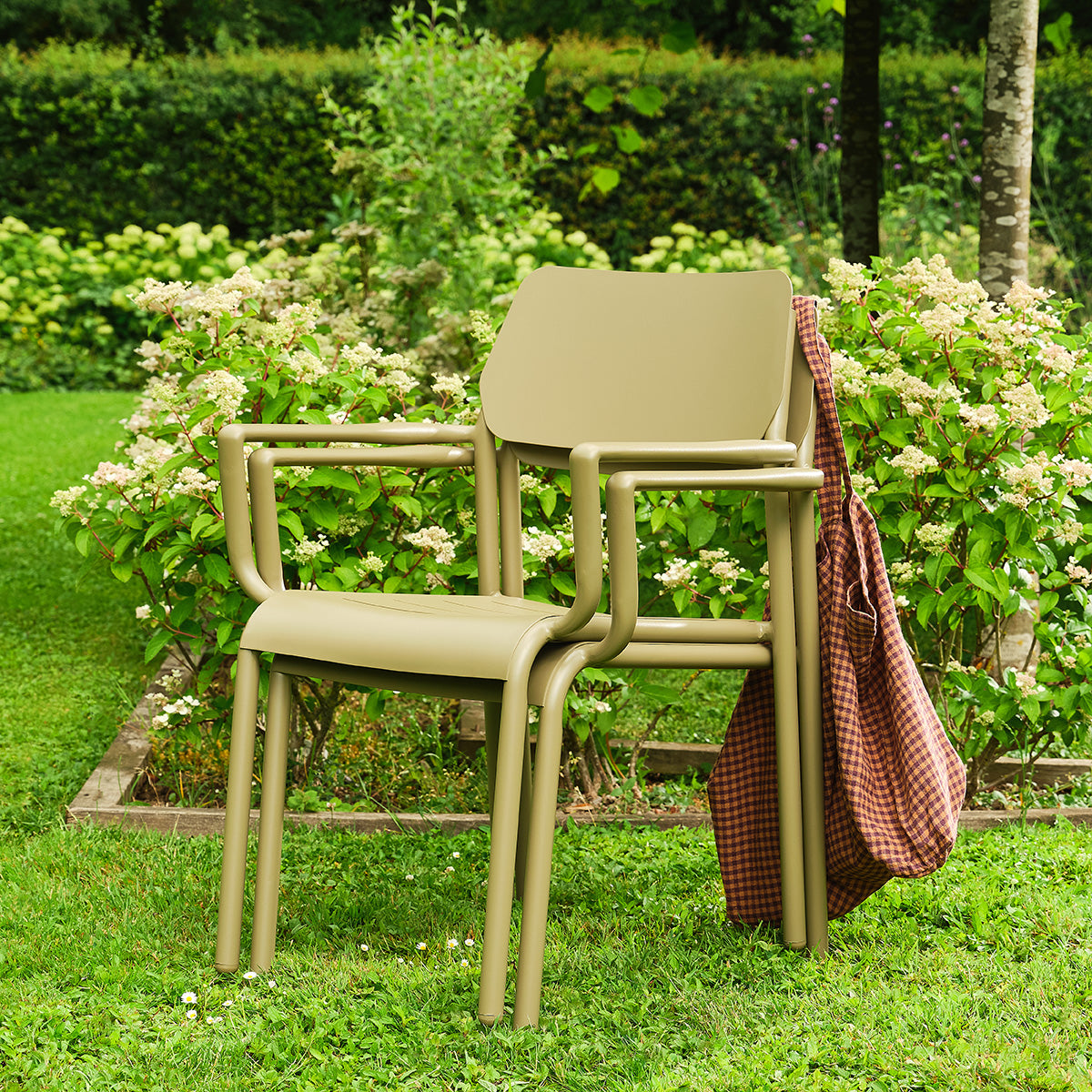 SARO - Sillón de jardín de aluminio y tela beige jaspeada (juego de 2)