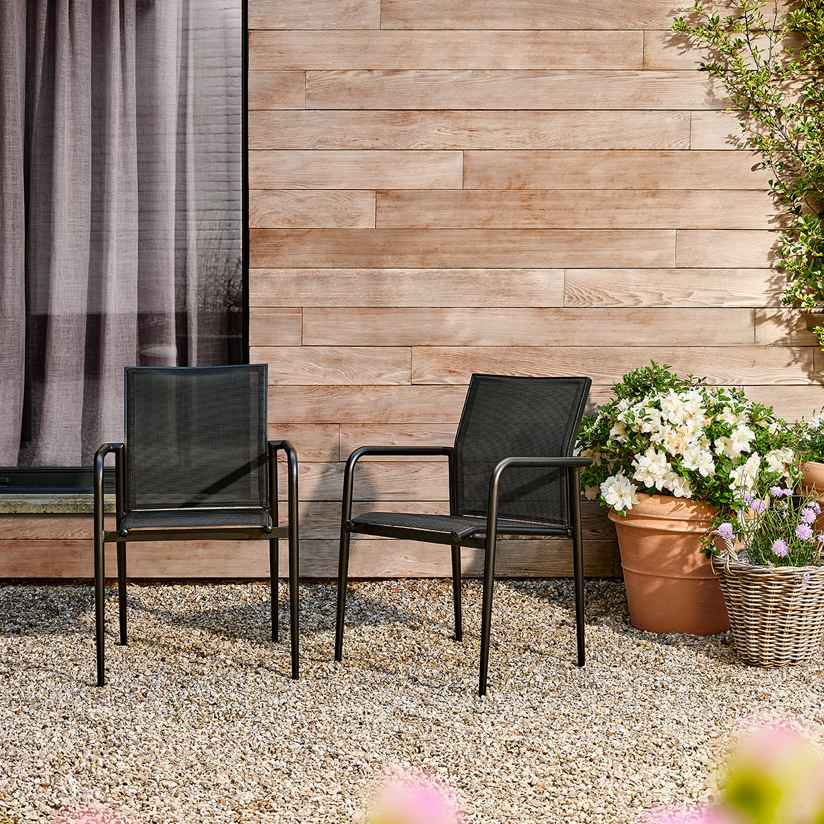 BASALT - Sillón de jardín de aluminio y textilena negro mate (juego de 2)