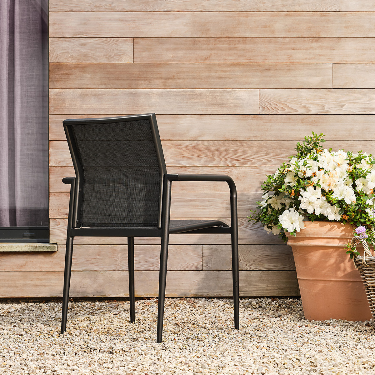 BASALT - Sillón de jardín de aluminio y textilena negro mate (juego de 2)
