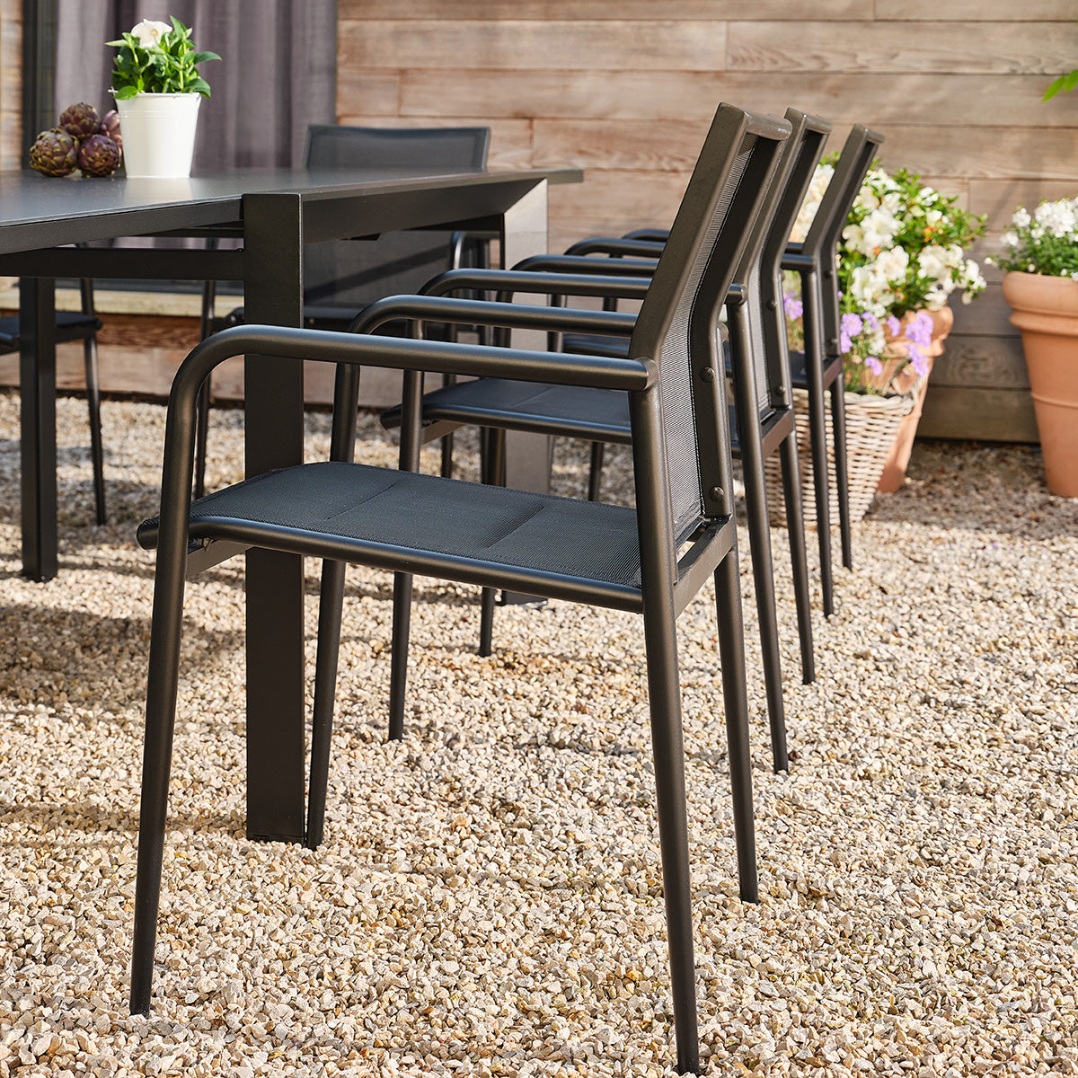 BASALT - Sillón de jardín de aluminio y textilena negro mate (juego de 2)