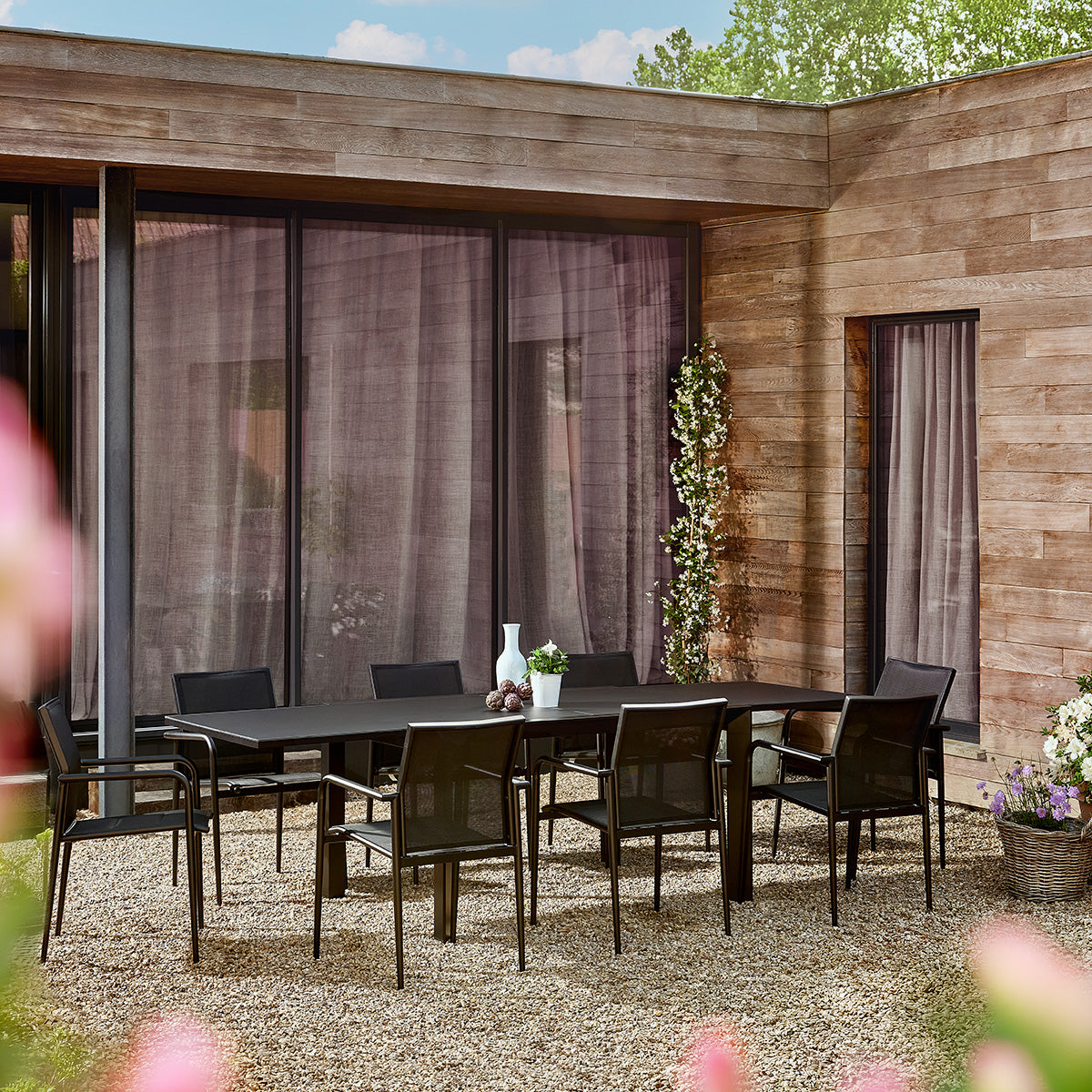 BASALT - Sillón de jardín de aluminio y textilena negro mate (juego de 2)