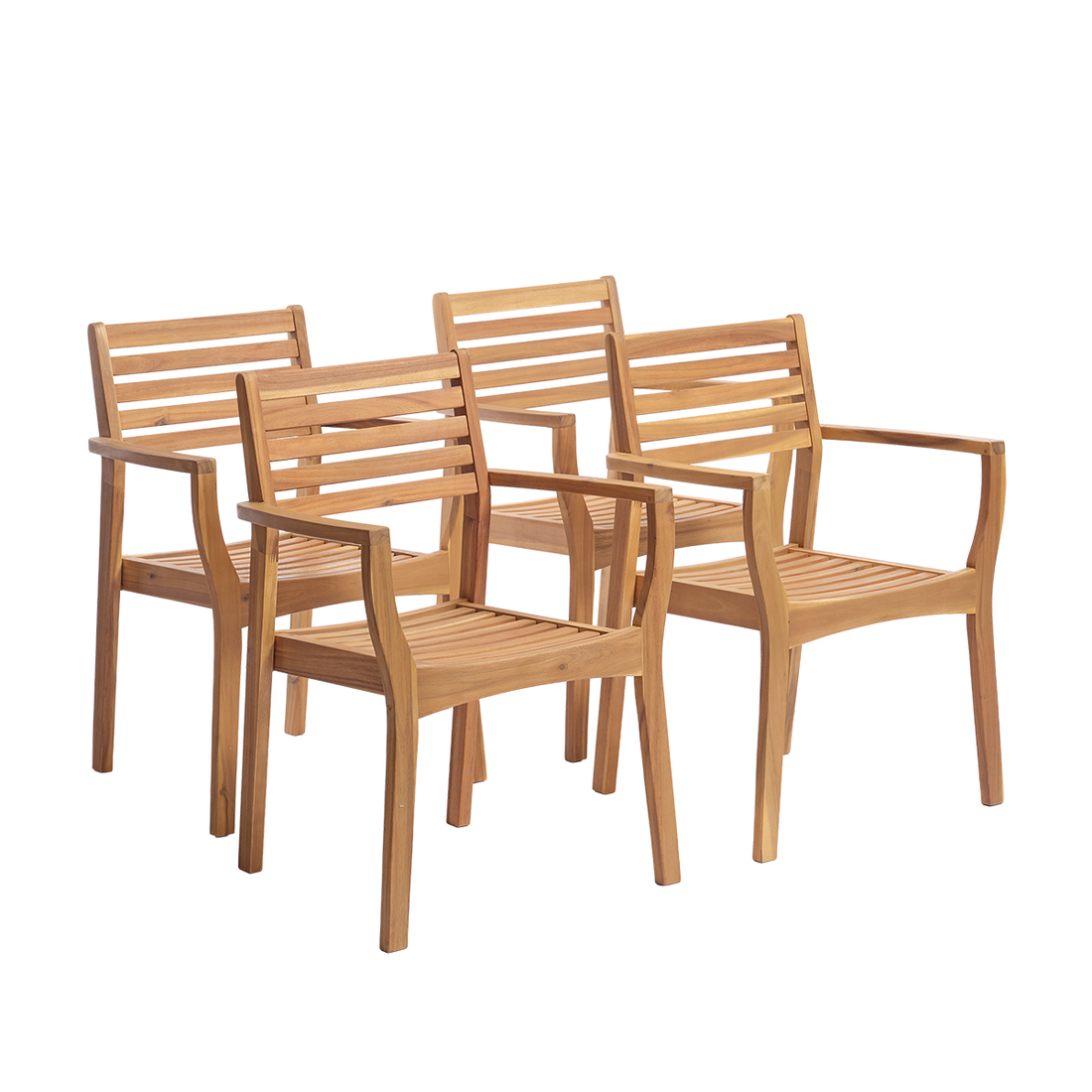 MILOS - Sillón de jardín de madera maciza de acacia aceitada (juego de 4)