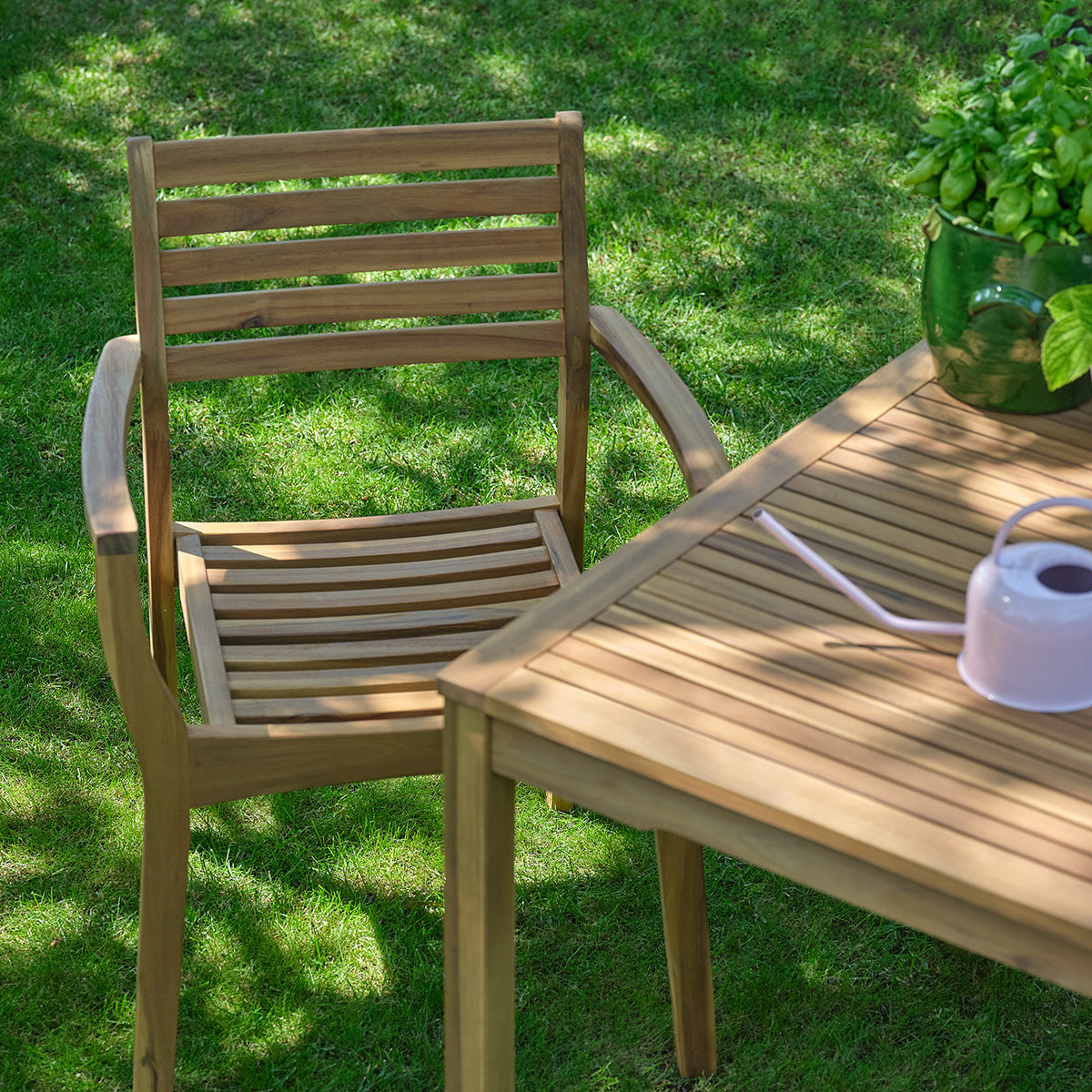 MILOS - Sillón de jardín de madera maciza de acacia aceitada (juego de 4)