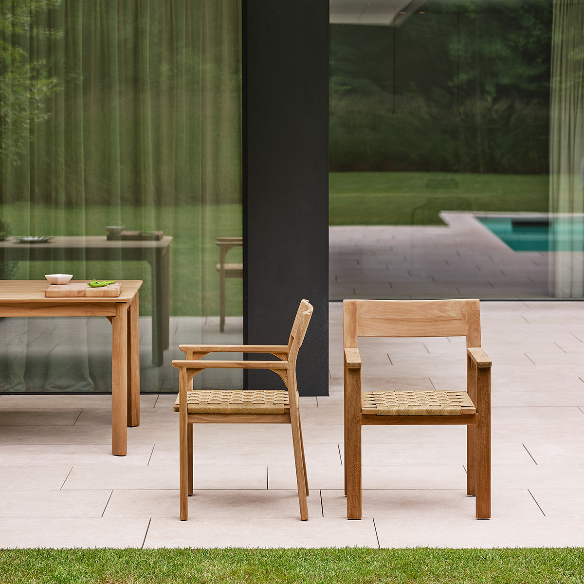 PIANA - Sillón de jardín de teca maciza y ratán (juego de 2)