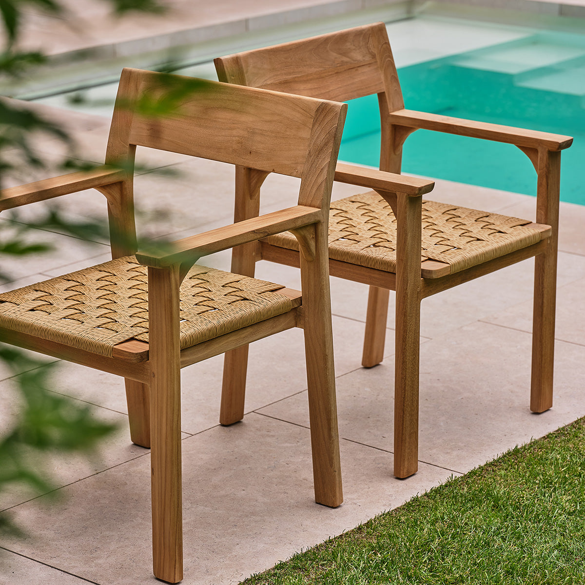 PIANA - Sillón de jardín de teca maciza y ratán (juego de 2)