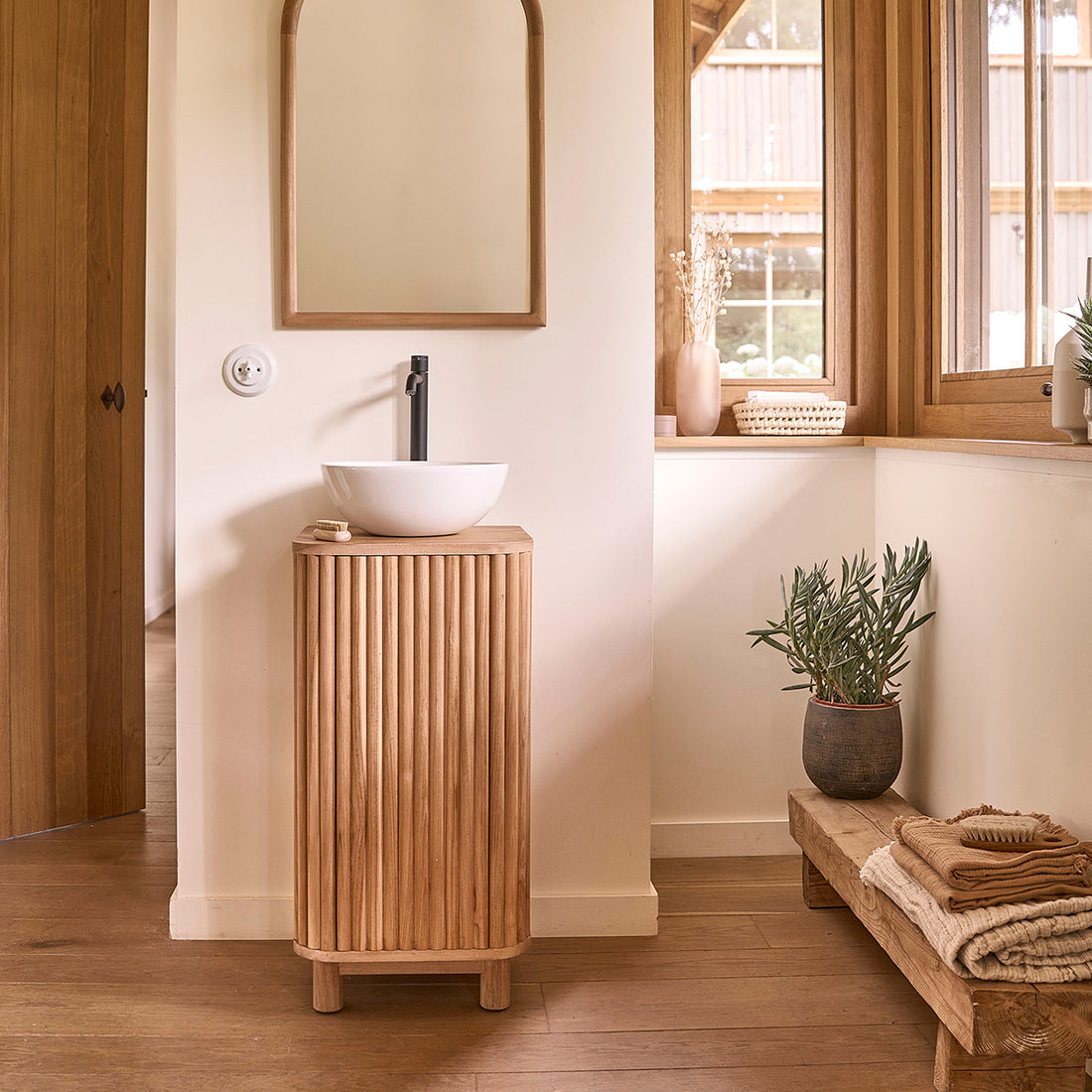COLINE - Mueble de lavabo de teca maciza de 40 cm COLINE