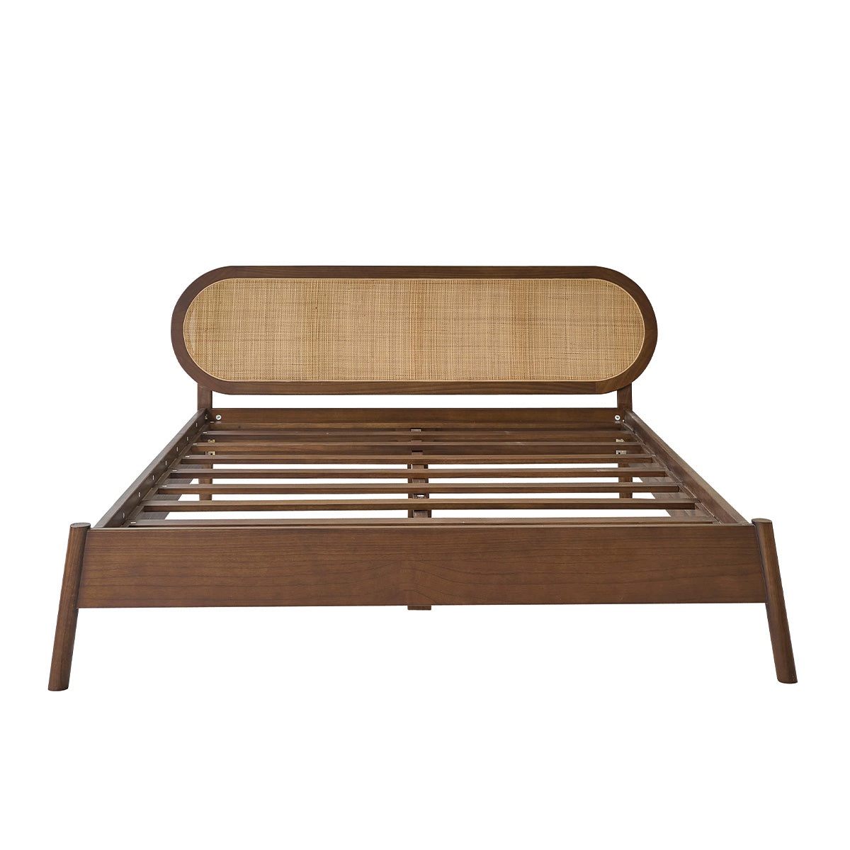 LILA - Cama de madera de mindi y rejilla con acabado nogal 160 cm con somier