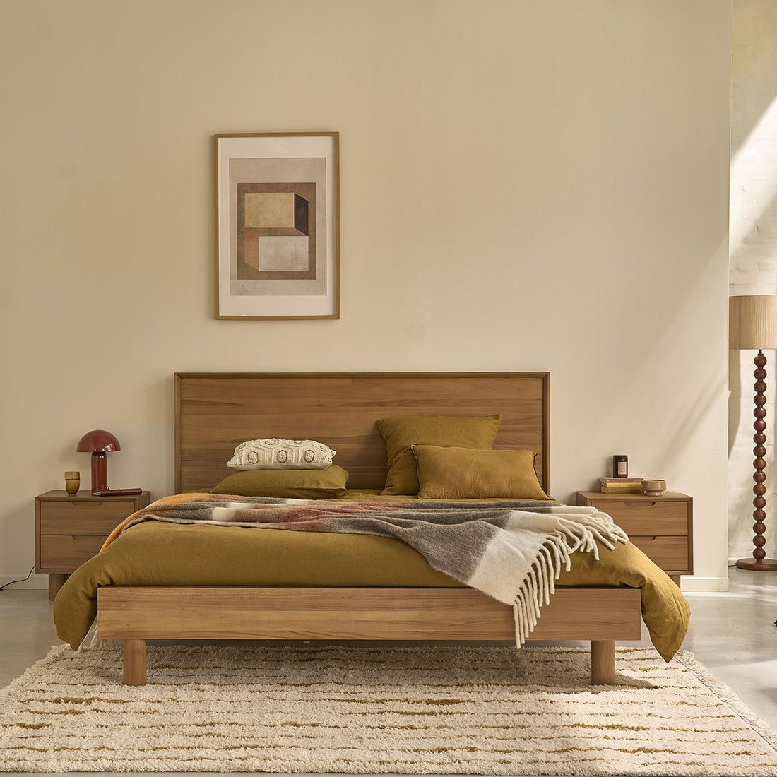 GUSTAVE - Cama de teca maciza de 180 cm con somier