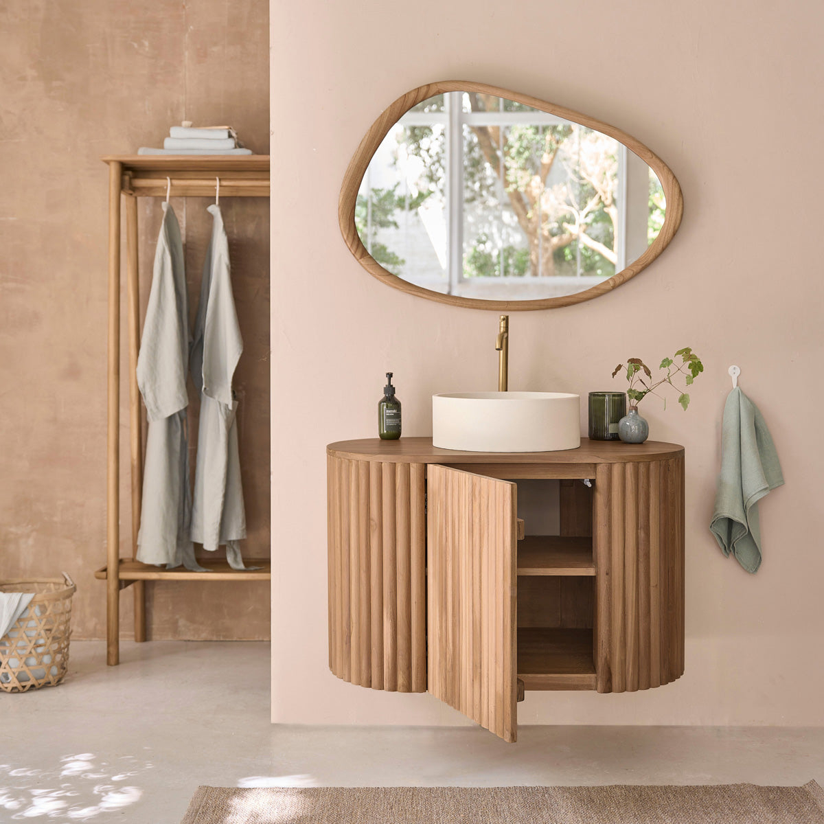 BELIZE - Mueble de baño suspendido de teca maciza de 90 cm