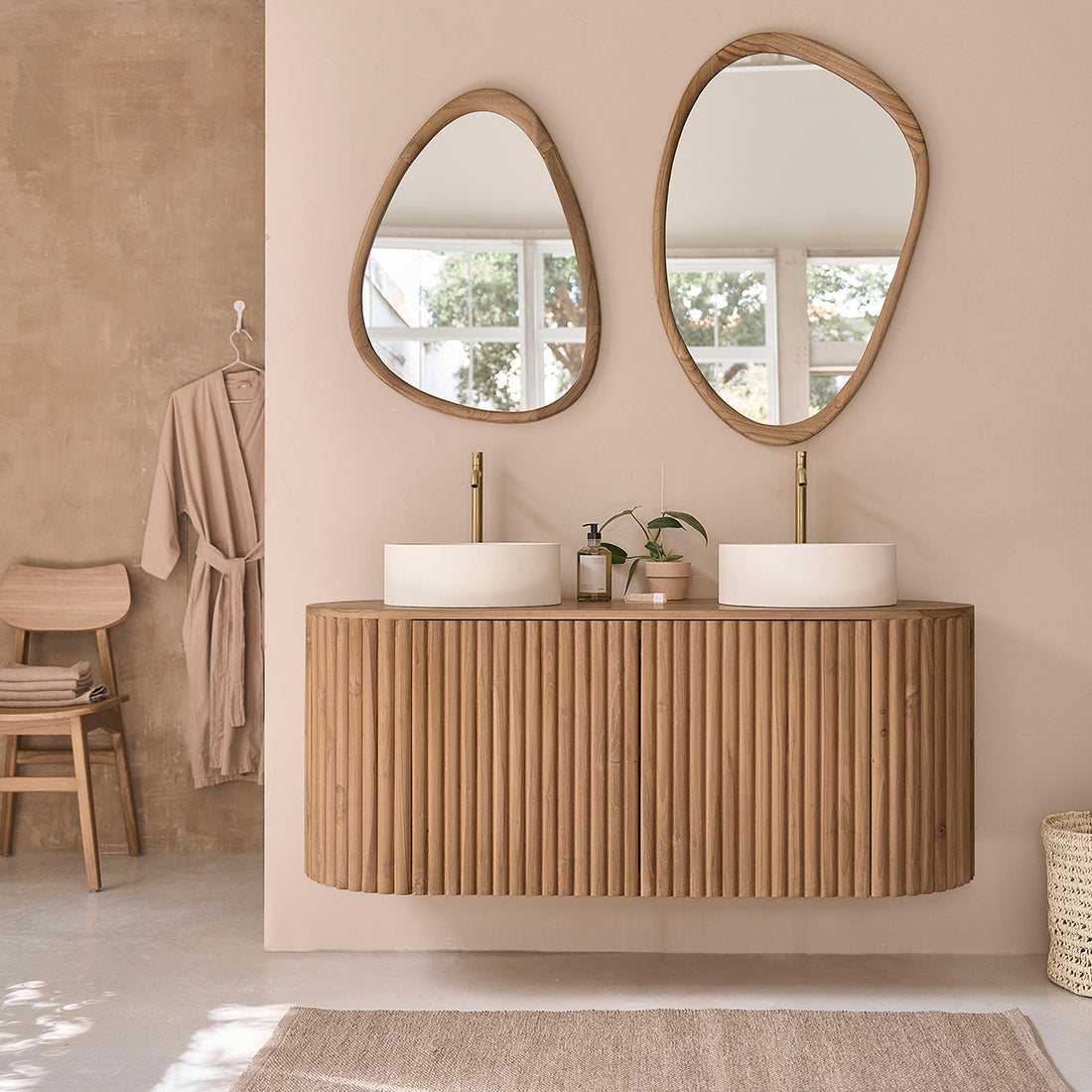 BELIZE - Mueble de baño suspendido de teca maciza de 140 cm BELIZE
