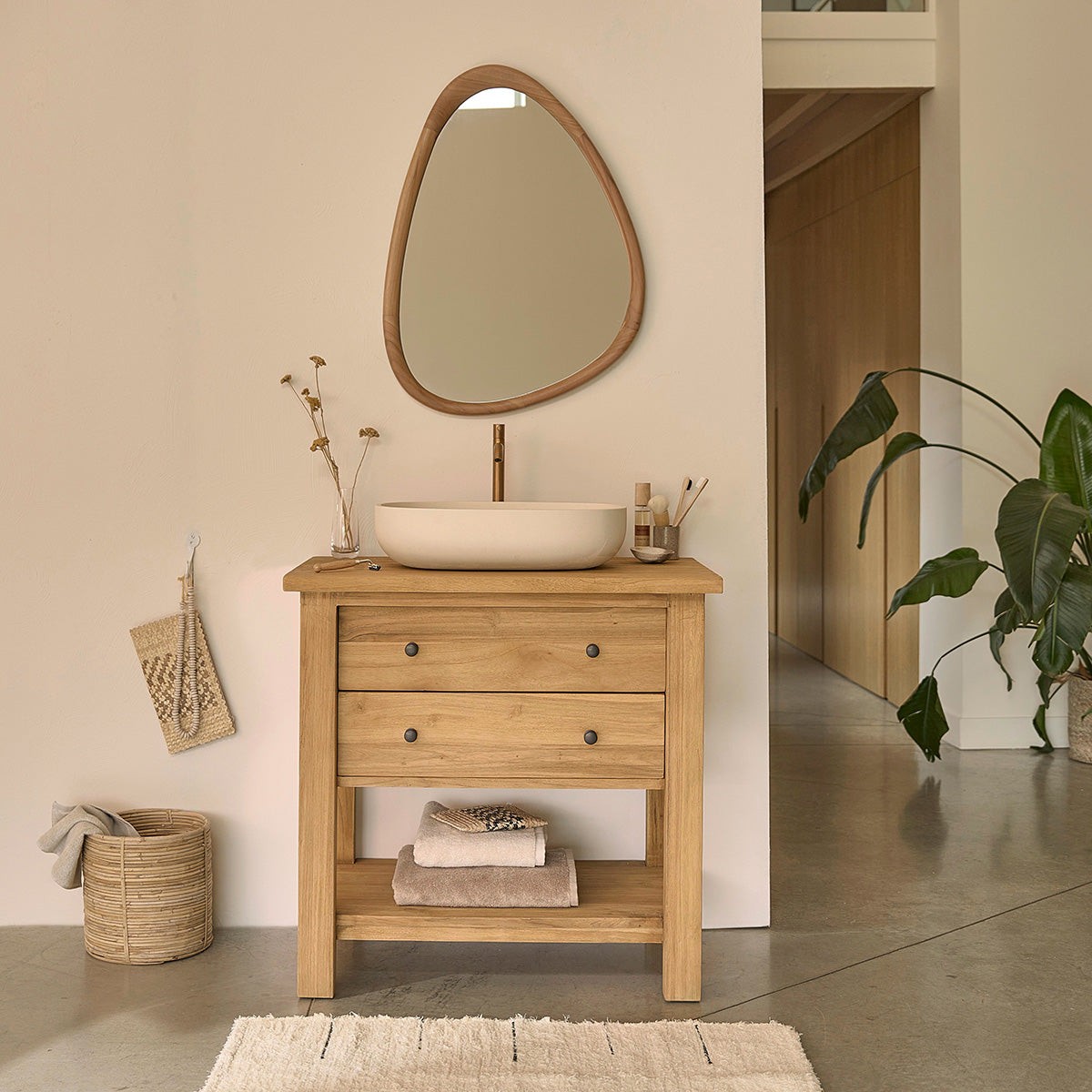 NAHELE - Mueble de lavabo de teca maciza reciclada 82 cm