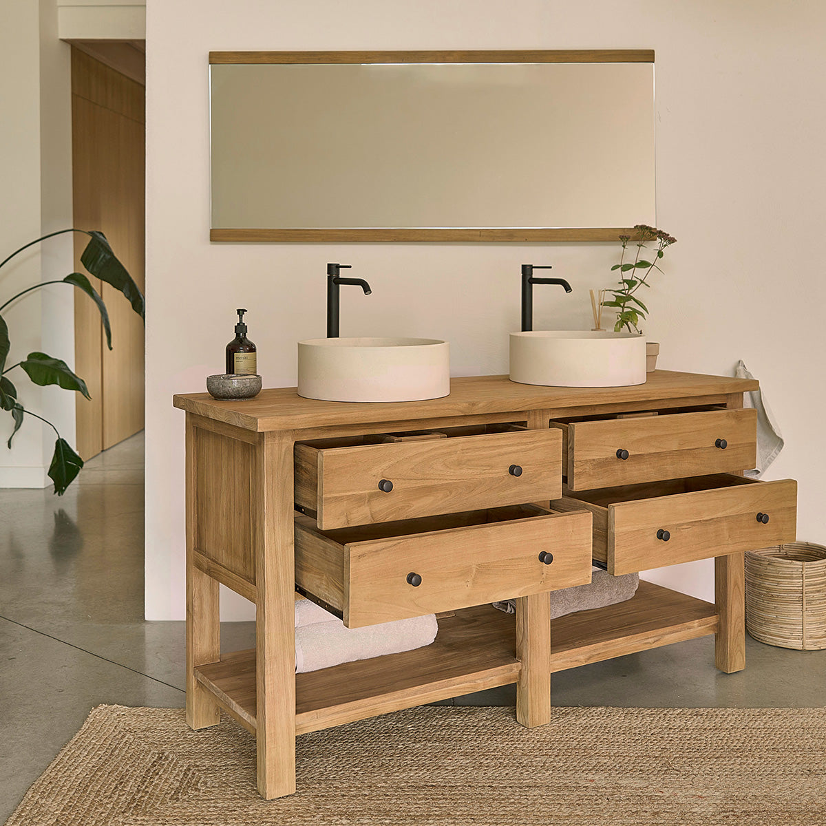 NAHELE - Mueble de baño de teca maciza 150 cm