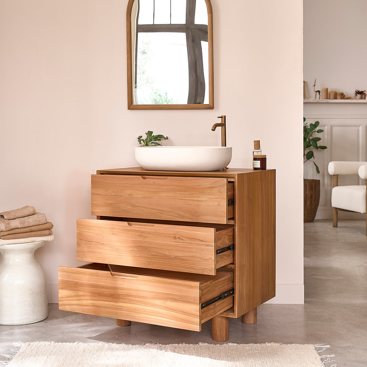 GUSTAVE - Mueble de baño de teca maciza 80 cm