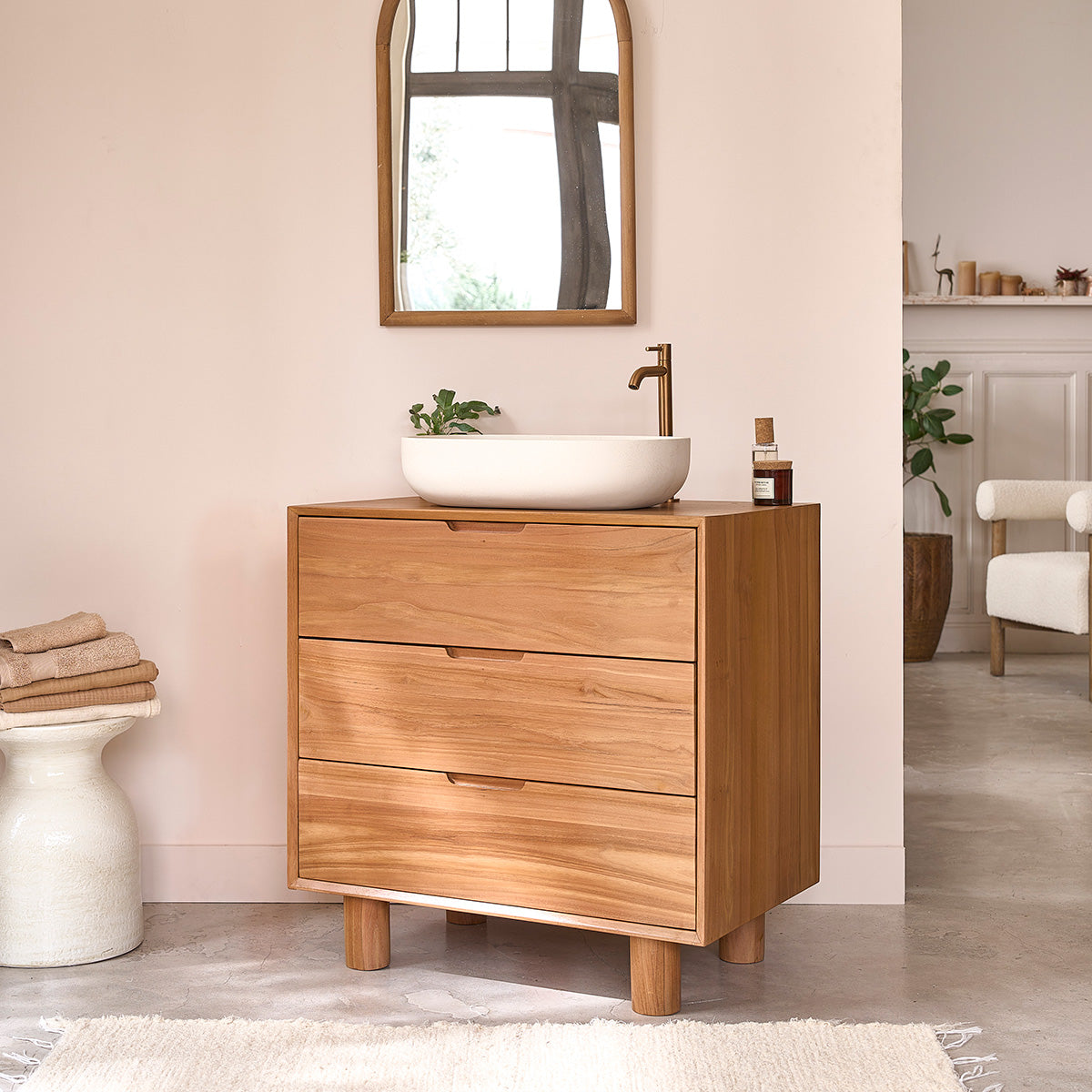 GUSTAVE - Mueble de baño de teca maciza 80 cm