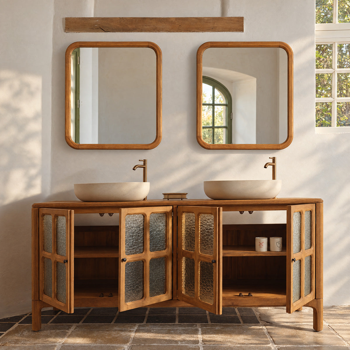 VELDE - Mueble bajo lavabo de teca reciclada de 180 cm
