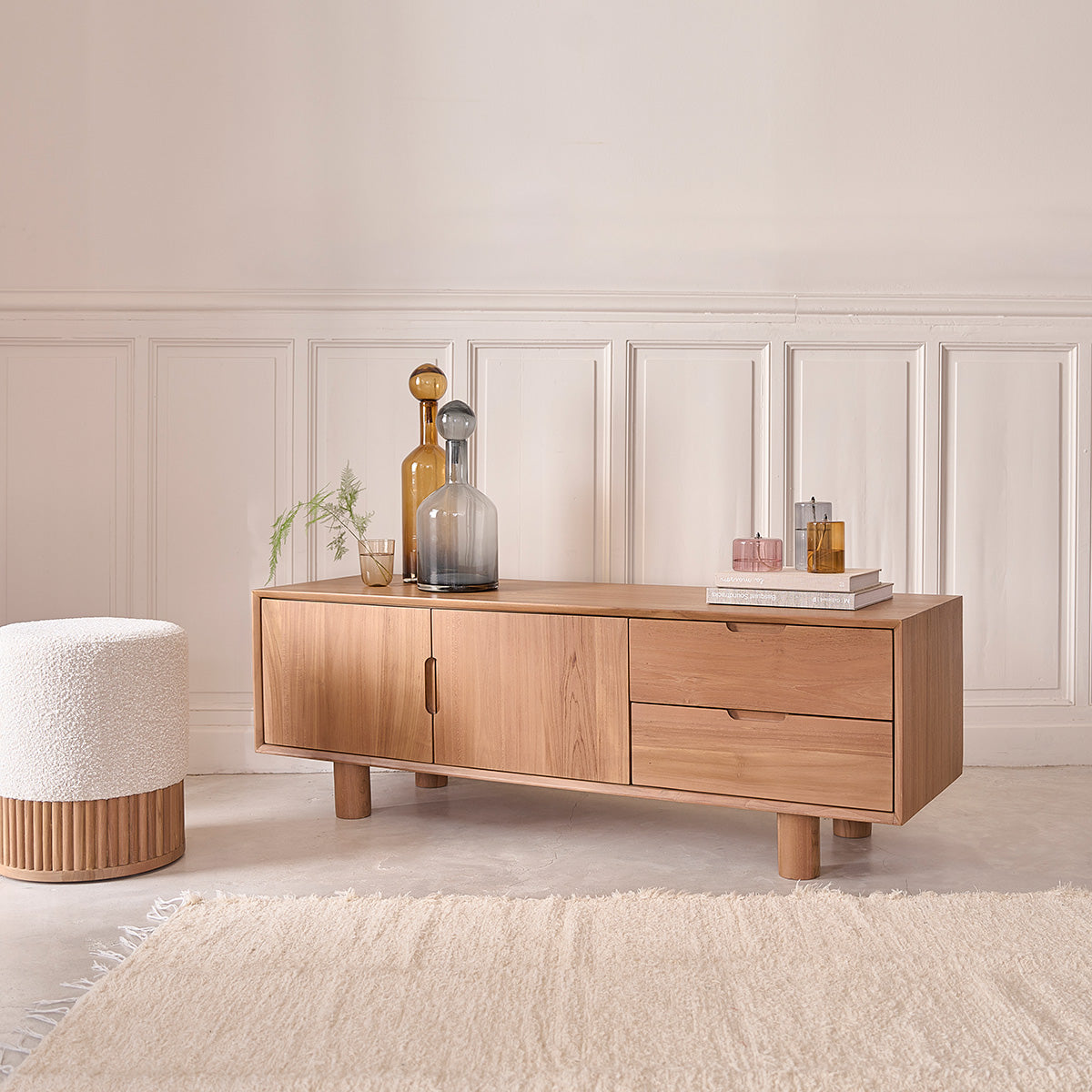 GUSTAVE - Mueble de TV de teca maciza de 150 cm