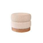 Puf de teca maciza y tejido bouclette blanco Ø55 cm