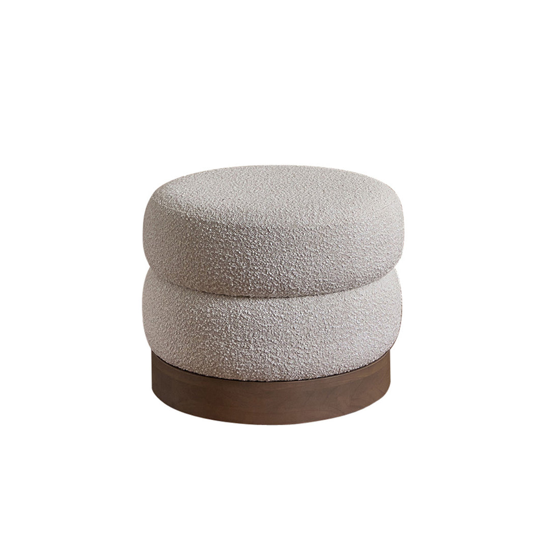 TANE - Puf de mindi macizo y tejido bouclette blanco Ø55 cm