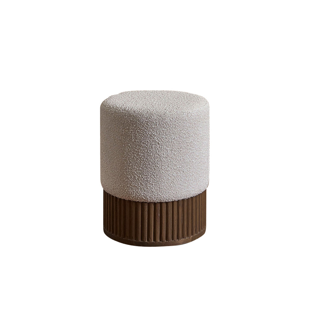 TANE - Puf de mindi macizo y tejido bouclette blanco Ø38 cm
