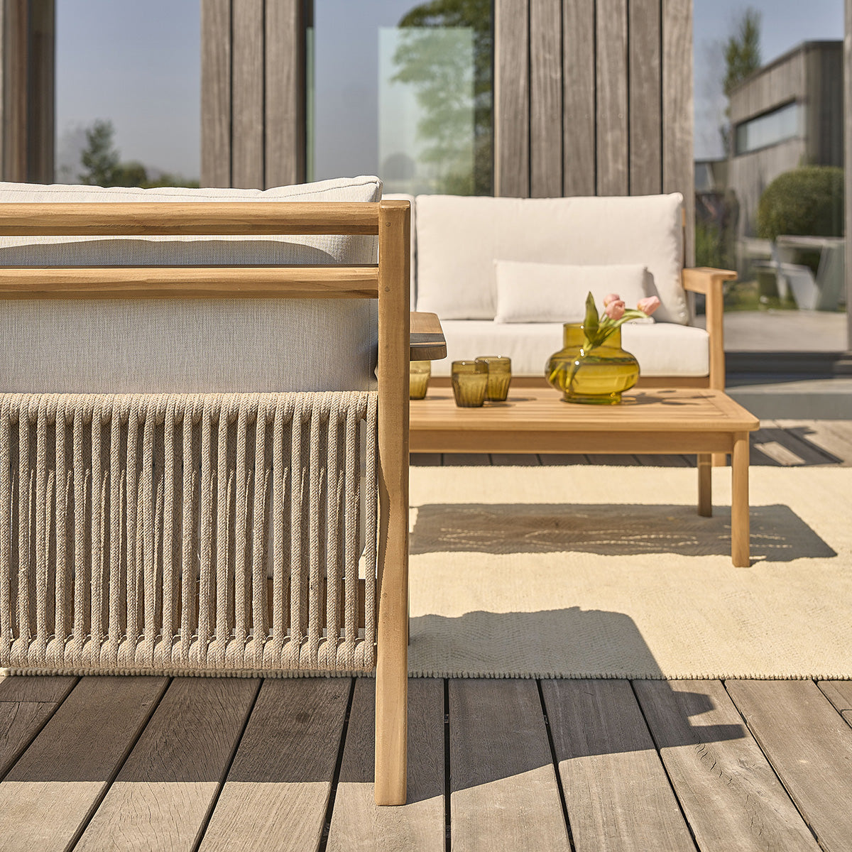 MAORA - Conjunto de muebles de jardín de teca maciza con cojines