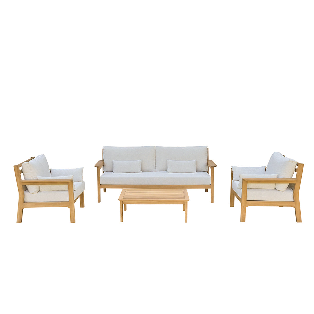 MAORA - Conjunto de muebles de jardín bajo de teca maciza con cojines