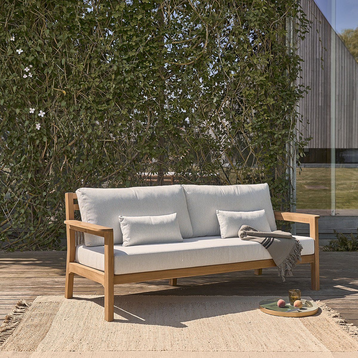 MAORA - Conjunto de muebles de jardín bajo de teca maciza con cojines