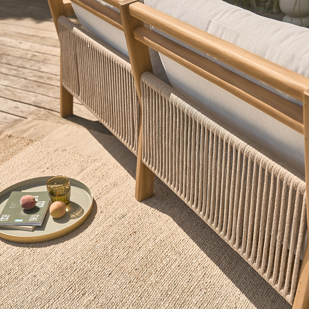 MAORA - Conjunto de muebles de jardín bajo de teca maciza con cojines