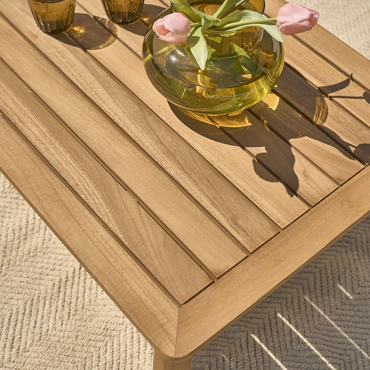 MAORA - Conjunto de muebles de jardín bajo de teca maciza con cojines